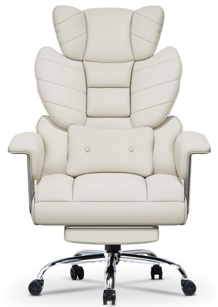 Sedia da ufficio, modello executive, ergonomica | Sedia reclinabile con poggiapiedi | Regolabile in altezza e inclinabile (90-135°) | Rivestita in ecopelle | Portata massima: 159 kg | Bianco