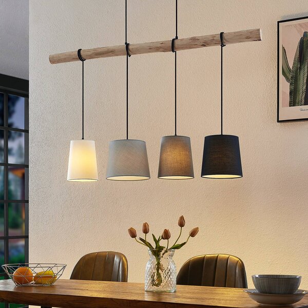 Lampada a sospensione Hinai Lindby, dimmerabile, Bianco / Opale, Soggiorno / Sala da pranzo, Tessuto / Stoffa / Seta, Scandinavo, Lampada a sospensione