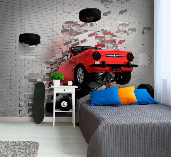 Carta da parati Auto che si schianta contro un muro, Carta da parati 3d, Carta da parati popolare, u96599 - Tapeko.it