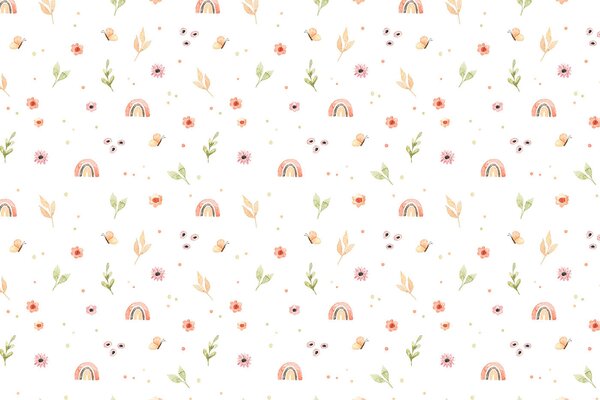 Carta da parati Motivo di fiori e arcobaleni, Carta da parati per Bambini, Carta da parati popolare, u96608 - Tapeko.it