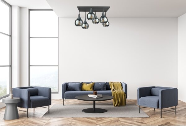 Lampadario a plafone SOMA 6xE27/60W/230V nero/fumé nero