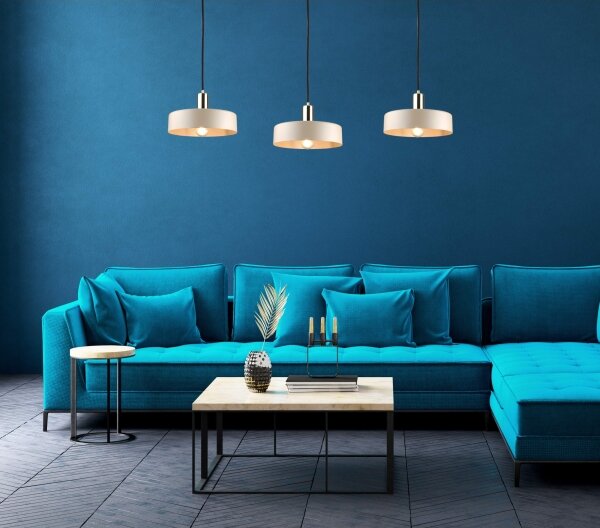Lampadario a sospensione su cavo LATTE 3xE27/60W/230V beige/nero/oro