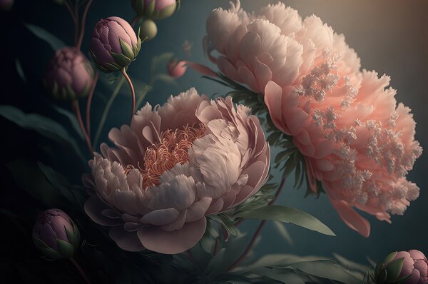Carta da parati Delicate peonie dai colori tenui, Carta da parati 3d fiori, Carta da parati popolare, u96633 - Tapeko.it
