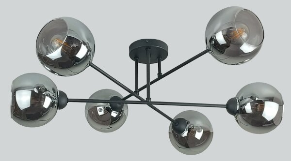 Lampadario a sospensione con supporto rigido VASCO 6xE27/60W/230V nero/fumé nero