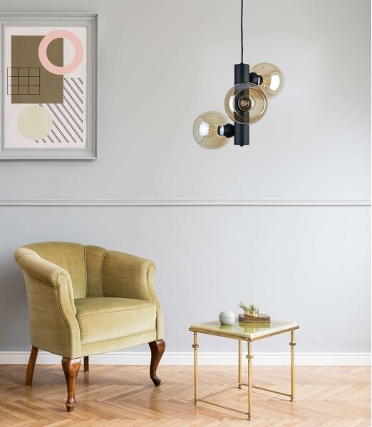 Lampadario a sospensione con filo TUBE 3xE27/60W/230V nero/fumé beige