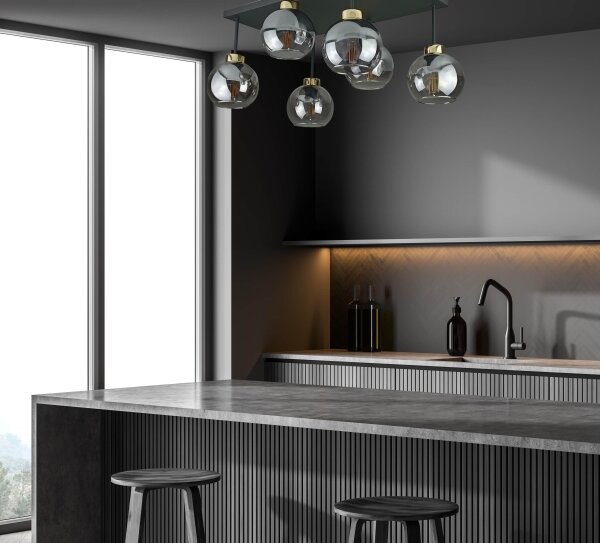 Lampadario a plafone NESSA 6xE27/60W/230V nero/oro/fumé nero