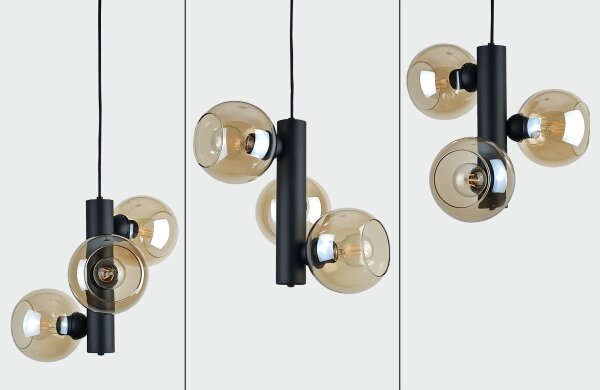 Lampadario a sospensione con filo TUBE 3xE27/60W/230V nero/fumé beige