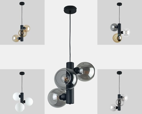 Lampadario a sospensione con filo TUBE 3xE27/60W/230V nero/fumé nero