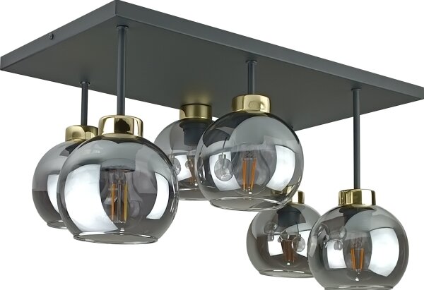 Lampadario a plafone NESSA 6xE27/60W/230V nero/oro/fumé nero