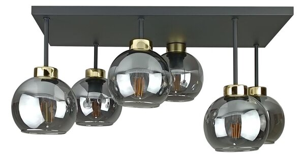 Lampadario a plafone NESSA 6xE27/60W/230V nero/oro/fumé nero