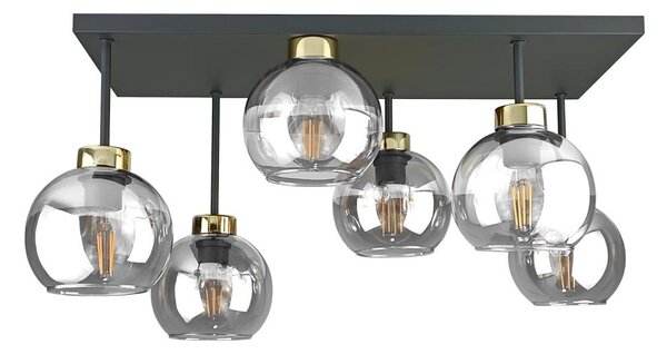 Lampadario a plafone NESSA 6xE27/60W/230V nero/oro/limpido