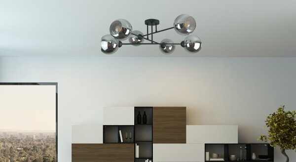 Lampadario a sospensione con supporto rigido VASCO 6xE27/60W/230V nero/fumé nero