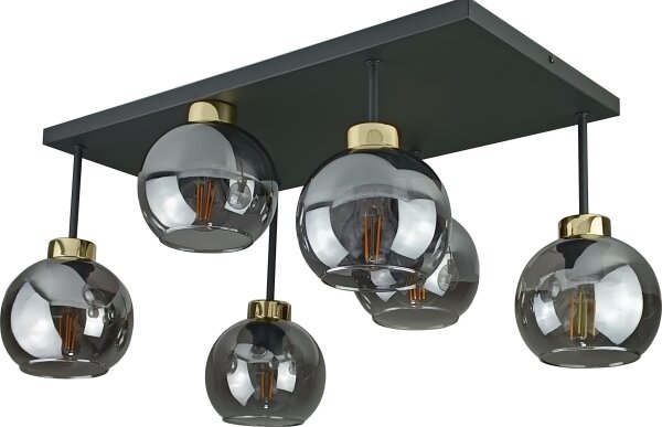 Lampadario a plafone NESSA 6xE27/60W/230V nero/oro/fumé nero