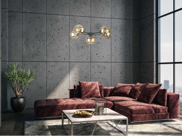 Lampadario a sospensione con filo KALIOPE 6xE27/60W/230V nero/fumé beige