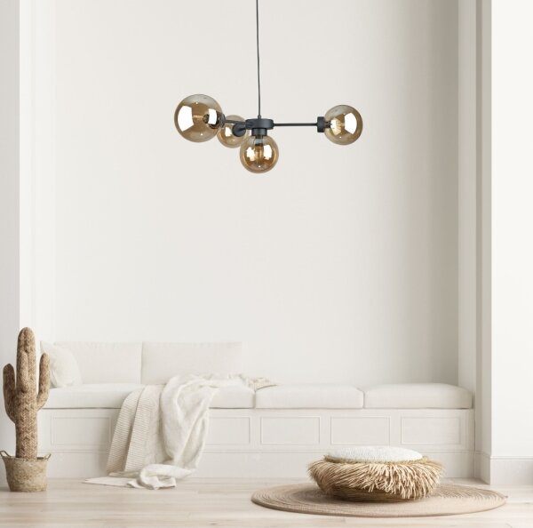 Lampadario a sospensione con filo KALIOPE II 4xE14/50W/230V nero/fumé beige