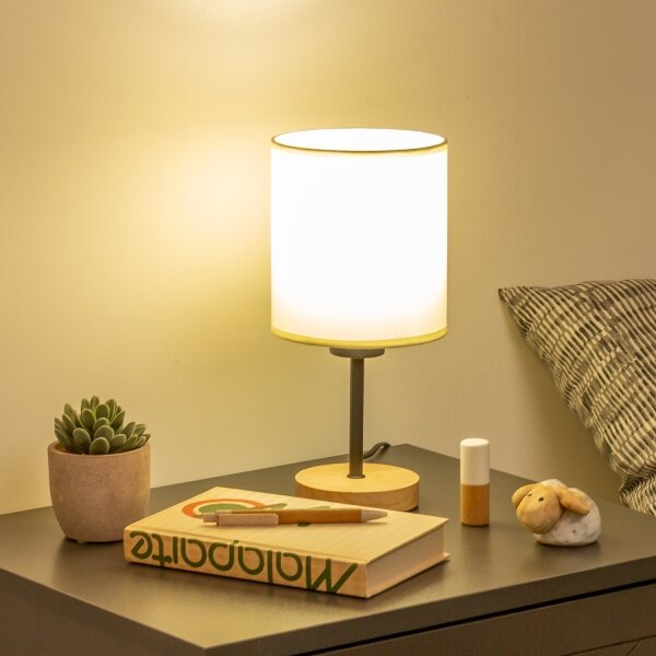 Brilagi - Lampada da tavolo NUBILA WOOD 1xE27/25W/230V quercia/nero/color crema