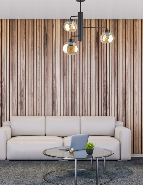 Lampadario a sospensione con supporto rigido FLEX 3xE27/60W/230V nero/fumé beige