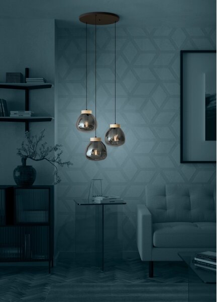 Eglo 390319 - Lampadario a sospensione con filo MAGACELA 3xE27/40W/230V fumé