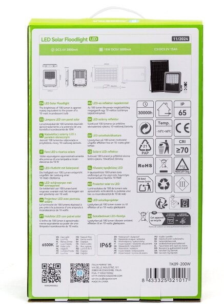 Aigostar - Proiettore solare dimmerabile LED/200W/3,4V IP65 + telecomando
