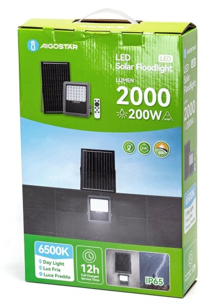 Aigostar - Proiettore solare dimmerabile LED/200W/3,4V IP65 + telecomando