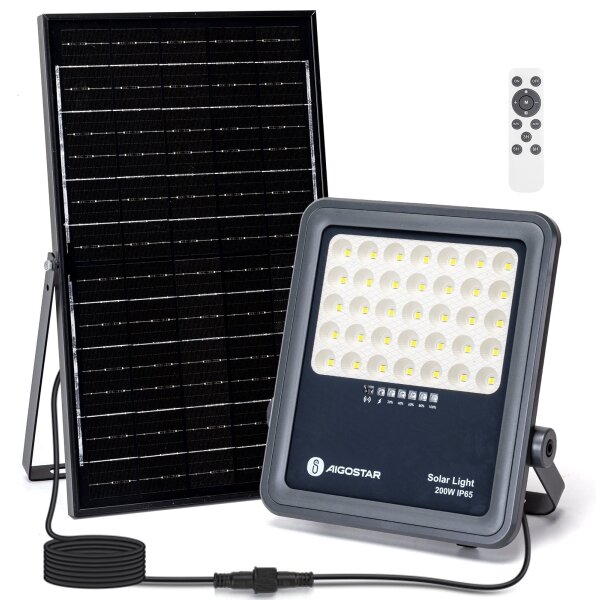 Aigostar - Proiettore solare dimmerabile LED/200W/3,4V IP65 + telecomando