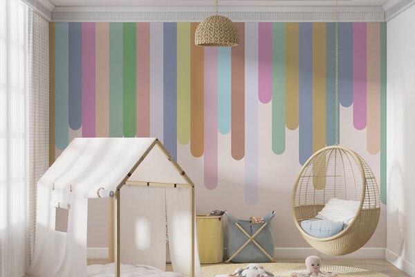 Carta da parati Linee verticali colorate su sfondo bianco, Carta da parati per Bambini, Carta da parati popolare, u96856 - Tapeko.it