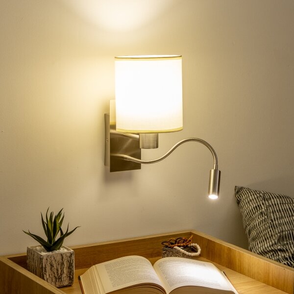 Brilagi -LED Lampada flessibile da muro NUBILA 1xE27/25W/230V+LED/3W cromo opaco/color crema