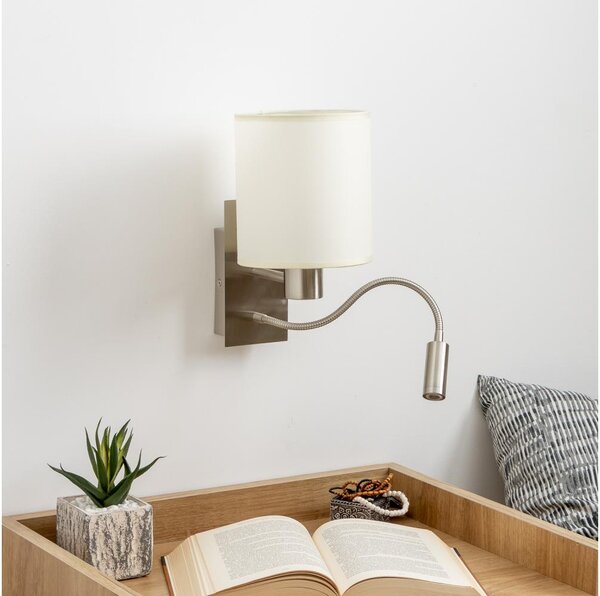 Brilagi -LED Lampada flessibile da muro NUBILA 1xE27/25W/230V+LED/3W cromo opaco/color crema