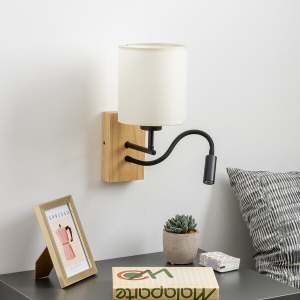 Brilagi -LED Lampada flessibile da muro NUBILA WOOD 1xE27/25W/230V + LED/3W quercia/nero/color crema