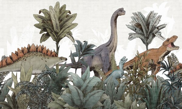 Carta da parati Gruppo di dinosauri in una giungla, Carta da parati per Bambini, Carta da parati popolare, u96938 - Tapeko.it