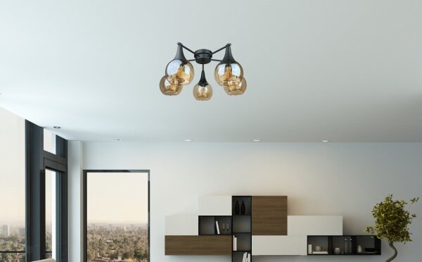 Lampadario a plafone STAR 5xE27/60W/230V nero/fumé beige