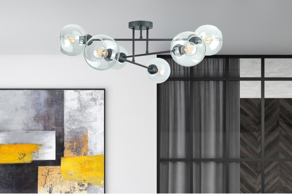 Lampadario a sospensione con supporto rigido VASCO 6xE27/60W/230V nero/limpido