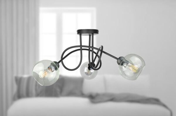 Lampadario a plafone EVIE 3xE27/60W/230V nero/limpido