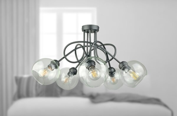 Lampadario a plafone EVIE 5xE27/60W/230V antracite/limpido