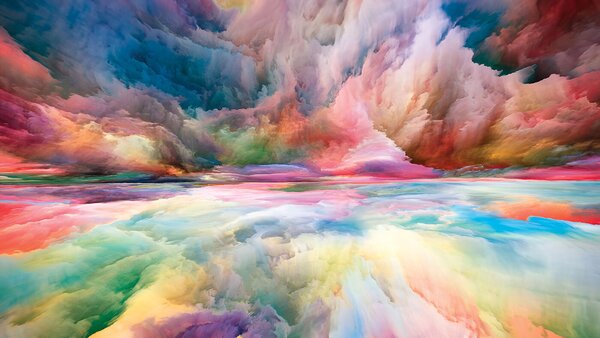 Carta da parati Nuvole colorate nel cielo, Carta da parati acquerello sul muro, Carta da parati popolare, u97019 - Tapeko.it