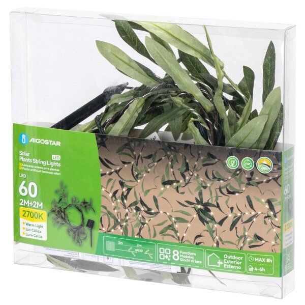 Aigostar - Catena solare LED 60xLED/4m IP65 bianco caldo olive