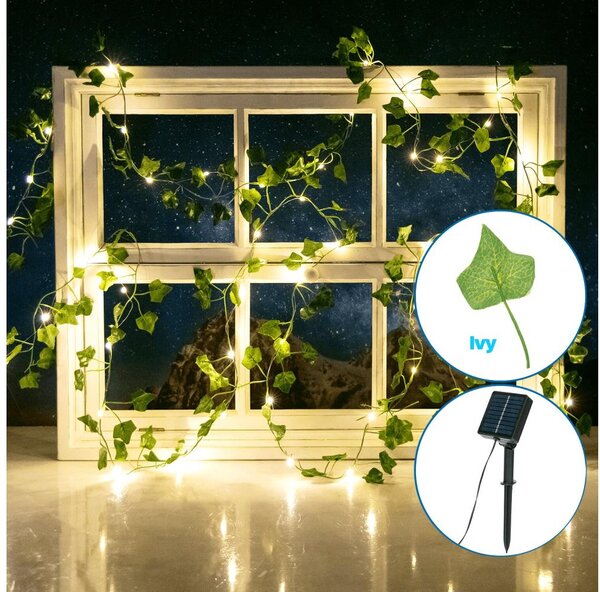 Aigostar - Catena LED solare 100xLED/12m IP65 bianco caldo ivy