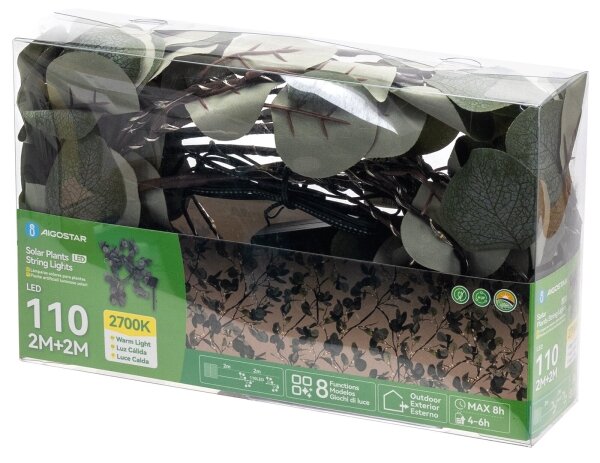 Aigostar - Catena LED solare 110xLED/4m IP65 300 mAh bianco caldo eucalipto