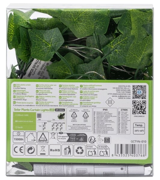 Aigostar - Catena LED solare 70xLED/4x1m IP65 bianco caldo ivy