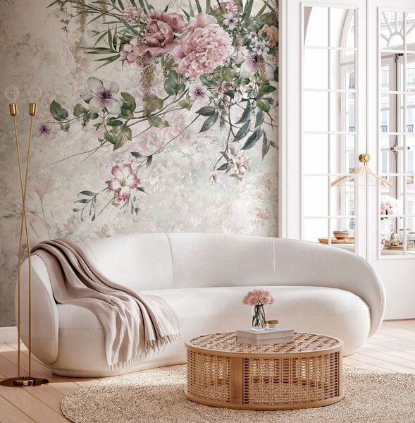 Carta da parati Pittura di fiori su sfondo bianco, Carta da parati Floreale, Carta da parati popolare, u97046 - Tapeko.it