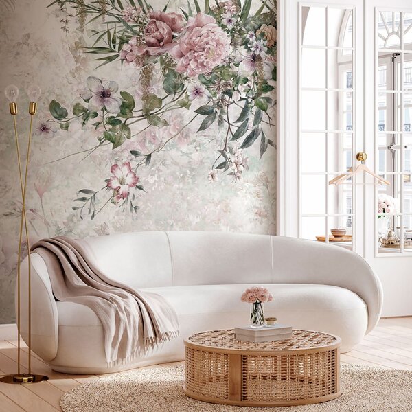 Carta da parati Pittura di fiori su sfondo bianco, Carta da parati Floreale, Carta da parati popolare, u97046 - Tapeko.it