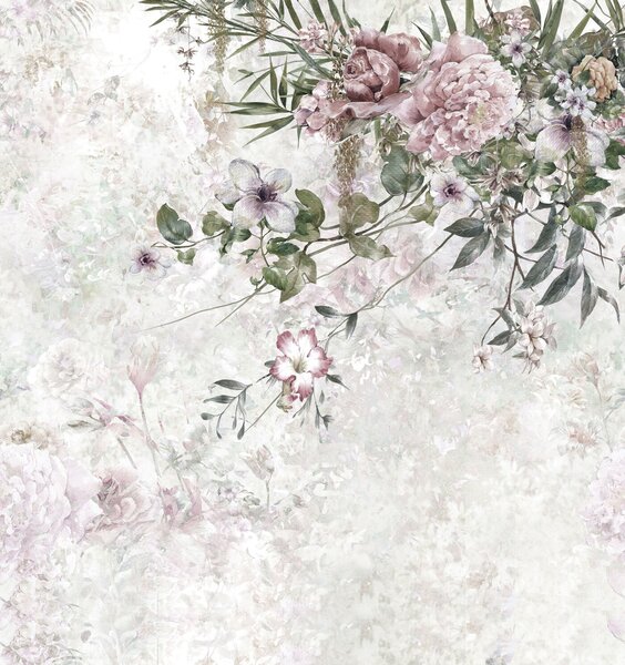 Carta da parati Pittura di fiori su sfondo bianco, Carta da parati Floreale, Carta da parati popolare, u97046 - Tapeko.it
