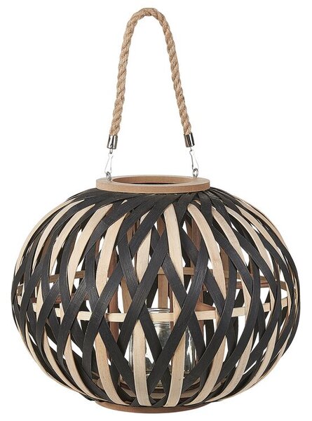 Lanterna porta candela in bambù 37 cm in stile boho colore naturale e nero Beliani