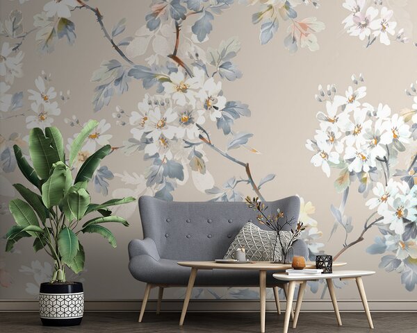 Carta da parati Fiori e farfalle dipinti a mano con acquerelli, Carta da parati Stile Orientale, u97114 : Uwalls.it