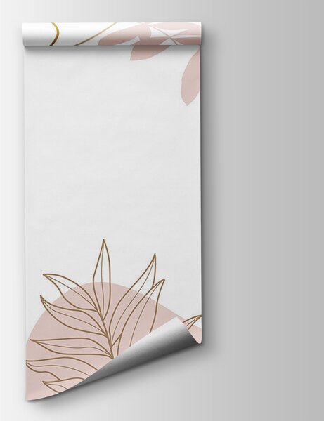 Carta da parati Sfondo bianco con forme e foglie rosa e blu e viola, Carta da parati per Bambini, Carta da parati popolare, u97059 - Tapeko.it