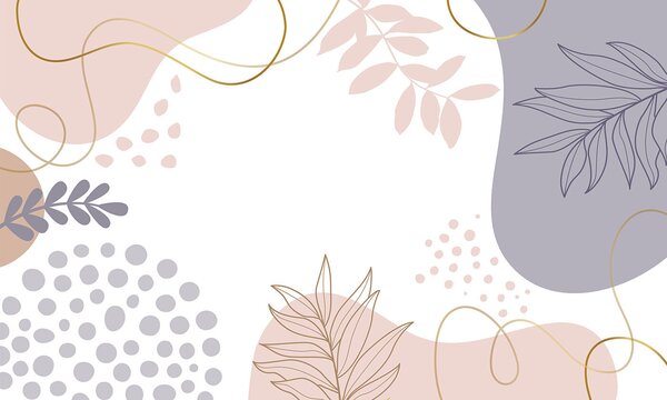 Carta da parati Sfondo bianco con forme e foglie rosa e blu e viola, Carta da parati per Bambini, Carta da parati popolare, u97059 - Tapeko.it