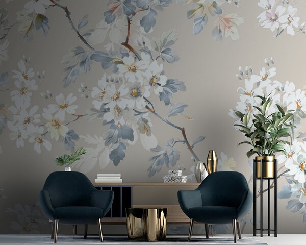 Carta da parati Fiori e farfalle dipinti a mano con acquerelli, Carta da parati Stile Orientale, u97114 : Uwalls.it