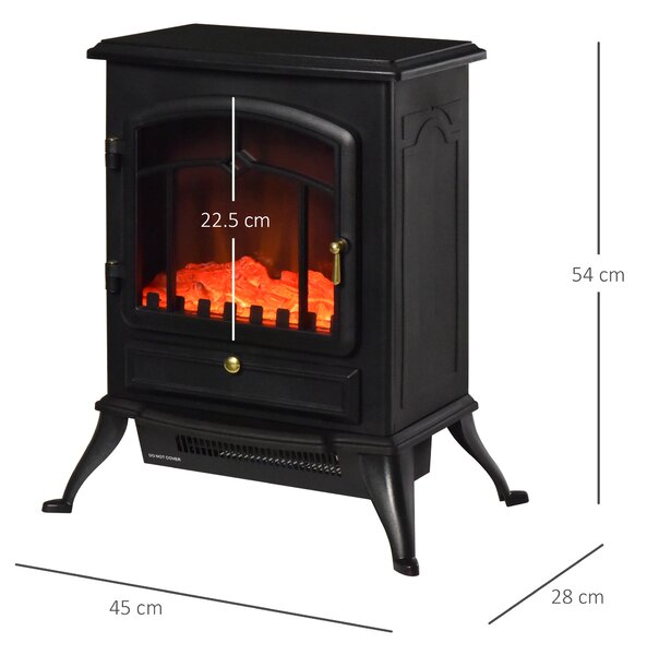 HOMCOM Camino Elettrico da Terra con Effetto Fiamma Potenza 1000W /2000W 45×28×54cm Nero|Aosom