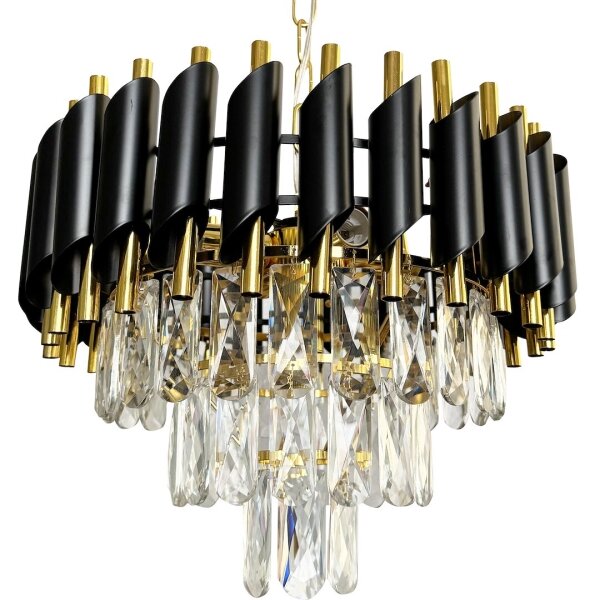 Lampadario a sospensione con catena CRISTAL 5xE14/40W/230V oro/nero