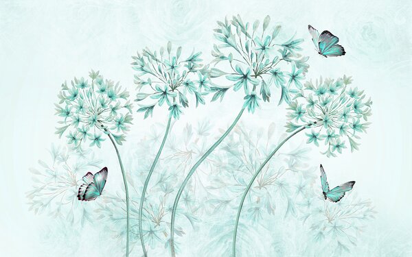 Carta da parati Un dipinto di fiori e farfalle, Carta da parati Floreale, Carta da parati popolare, u35495v2 - Tapeko.it